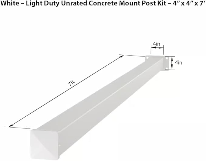 4" x 4" x 7' White Aluminum Post Kit – Concrete Mount, Powder-Coated, Easy Install Deck Railing & Fence Support for Patio, Yard & Garden Projects