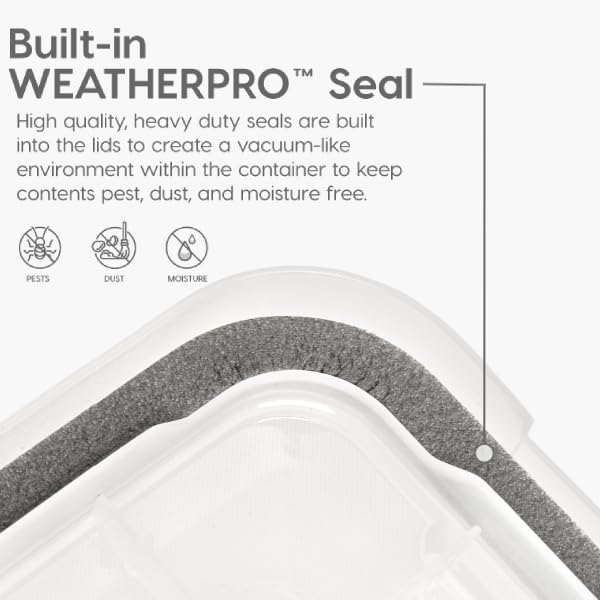 IRIS USA WeatherPro 74 Qt Storage Bins with Lids, 2 Pack, BPA-Free Plastic Gasket Box with Tight Latch and Seal, Stackable Nestable Tote Tub - Clear/Black