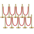 10PCS Gold Stanchion Post, 5 Ft Red Velvet Rope Stainless Steel Crowd Control Barriers Used for Theaters Parties Wedding Museums Exhibition