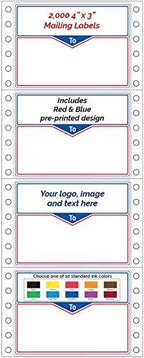 Shipping Labels, Custom Printed Continuous Pinfeed - Your Logo, Image or Text Imprinted 1-Color, Pinfed, 4" x 3" for Business Mailing (2000)