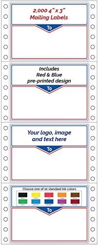 Shipping Labels, Custom Printed Continuous Pinfeed - Your Logo, Image or Text Imprinted 1-Color, Pinfed, 4" x 3" for Business Mailing (2000)