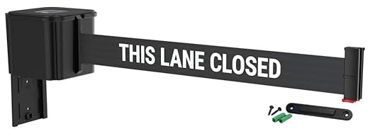 WM412 Retractable Belt Wall Mounted Smooth Black Crowd Control Barrier and Receiving End, 30' This Lane Closed Belt