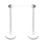 VIP Crowd Control Retractable Belt Stanchion Queue Safety Barrier Set, 36" Ht, 78" Belt (2 WHT Posts White Belt)