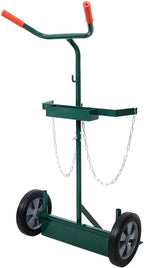 Heavy Duty 440lbs Capacity Welding Cylinder Hand Truck - Dual Oxygen Acetylene Tank Cart Dolly with 10" Solid Rubber Wheels, Tool Box & Welding Rod Holder, Green