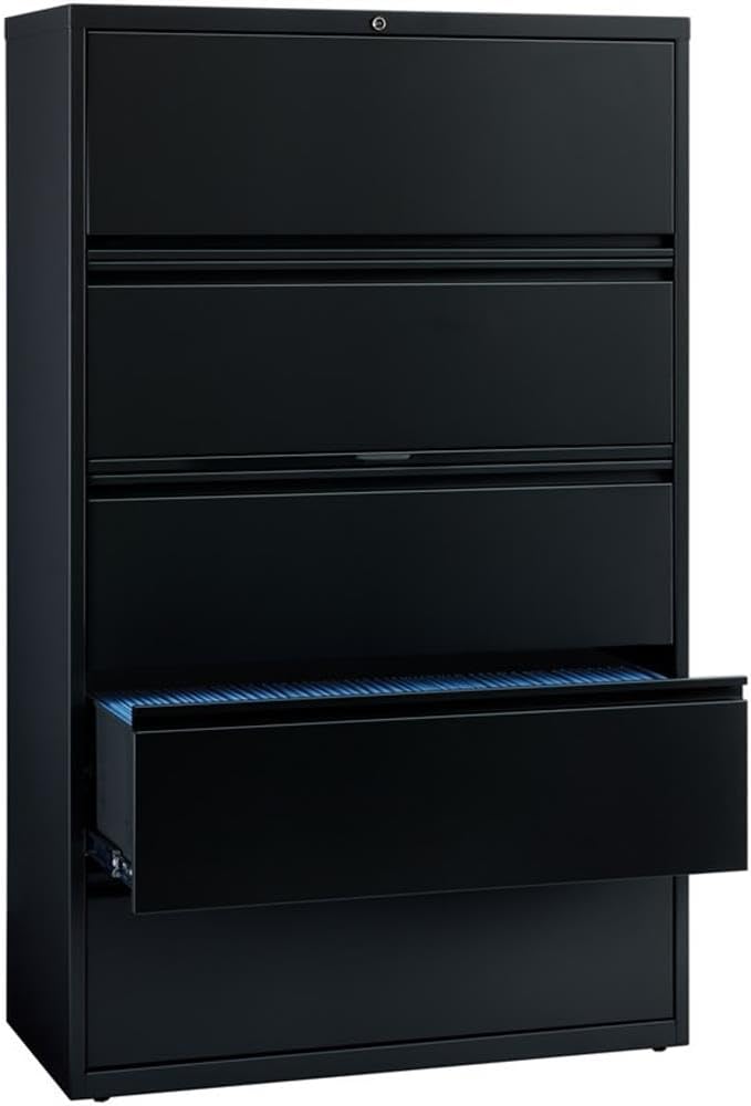 Pemberly Row 42-in Wide Metal 5 Drawer Lateral Filing Cabinet Black