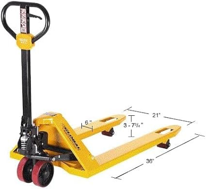 Global Industrial Industrial Duty Narrow Pallet Jack with 21" W x 36" L Forks, 5500 lb. Capacity, Manual Pallet Truck for Warehouse, Manufacturing and Retail