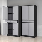 Letaya Metal Garage Storage Cabinet with Drawer,4 Door Tool Cabinet with Lock-2 Adjustable Shelves for Garage Home Office Utility Room (Black & Gray)