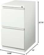 Pemberly Row 2 Drawers 27.75" Vertical White Metal Filing Cabinet Lockable Pre-Assembled Stationary Letter Size for Home, Office
