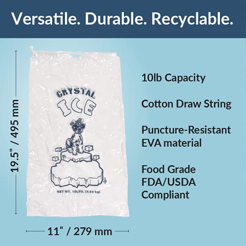 Pinnacle Mercantile Plastic Ice Bags 10 Lb. with Draw String Closure Pack 100