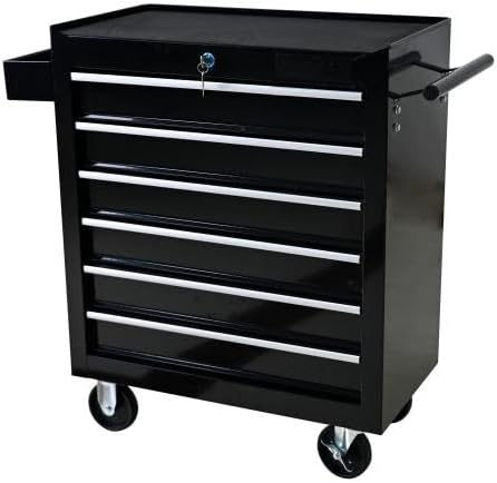 LuckyNote】Rolling Tool Chest, 6 Drawer Tool Box with Wheels, Heavy Duty Industrial Service Cart Storage Organizer with Locking System, Rolling Tool Box Organizer Tool Case for Garage, Repair Shop