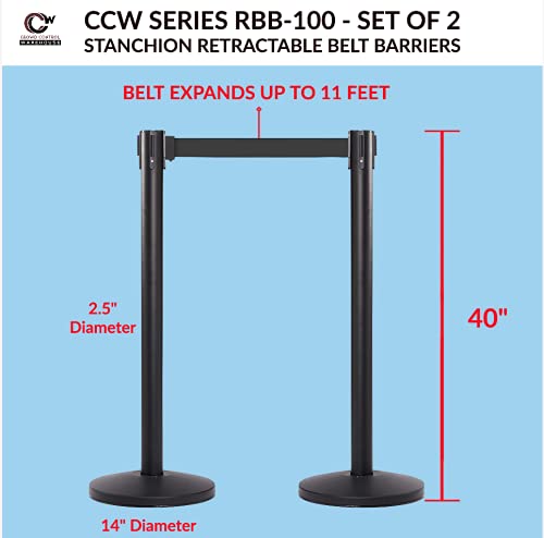 CCW Series RBB-100 - Set of 2 Stanchion Retractable Belt Barriers (7.5 Foot Belt, Red with"Please Wait HERE" White Letters Belt with Satin Stainless Steel Post)