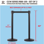 CCW Series RBB-100 - Set of 2 Stanchion Retractable Belt Barriers (7.5 Foot Belt, Yellow with"Out of Service" Black Letters Belt with Satin Stainless Steel Post)