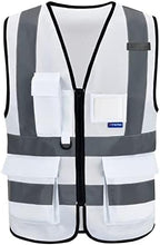 A-SAFETY Hi Reflective Safety Vest,Hi Vis Bright Neon Colors Safety Vest with 4 Reflective Strips 7 Pockets(White XL)