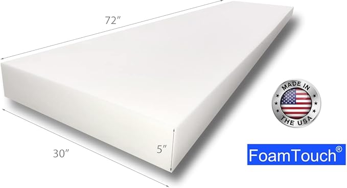 FoamTouch Upholstery Foam Cushion High Density 5'' Height x 30'' Width x 72'' Length