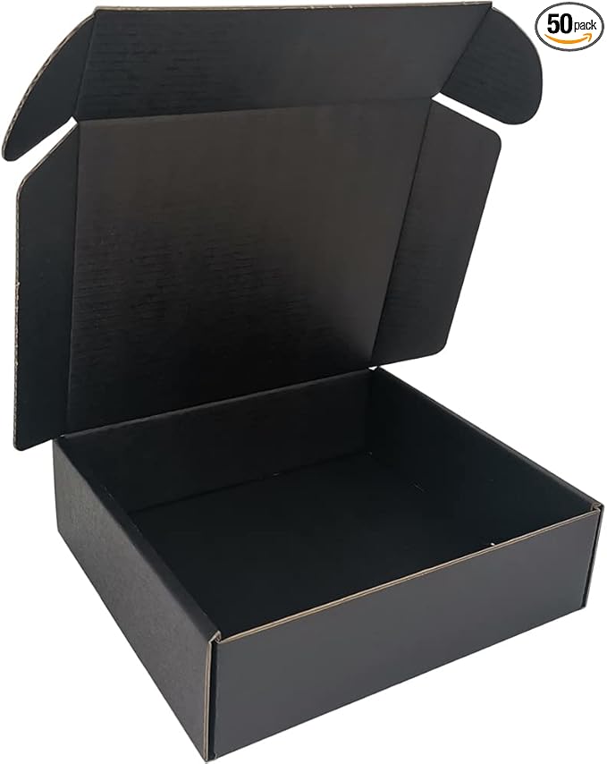 50 Pack 7x6x2'' Small Shipping Boxes, Corrugated Cardboard Mailers for Business, Black (CM762B)