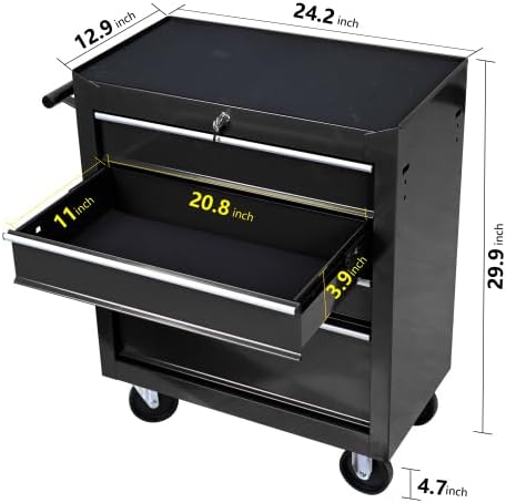 LuckyNote】Rolling Tool Chest, 4 Drawer Tool Box with Wheels, Heavy Duty Industrial Service Cart Storage Organizer with Locking System, Rolling Tool Box Organizer Tool Case for Garage, Repair Shop
