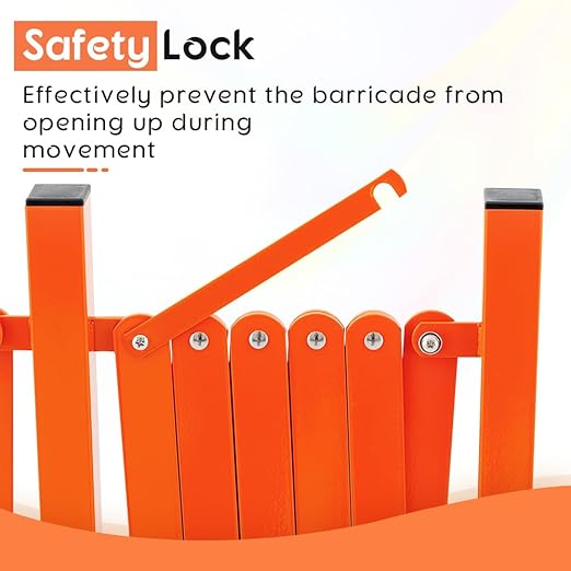 GYMTIME Expandable Metal Barricade, Portable Safety Barrier with Casters, Flexible Mobile Security Gate, Adjustable Traffic Fence for Shopping Mall, School, Warehouse, Orange, 16 Feet