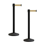 Crowd Control Warehouse CCW Series RBB-100 - Set of 2 Stanchion Retractable Belt Barriers - 9 Foot, Light Brown Belt with Black Post - Easy Assembly