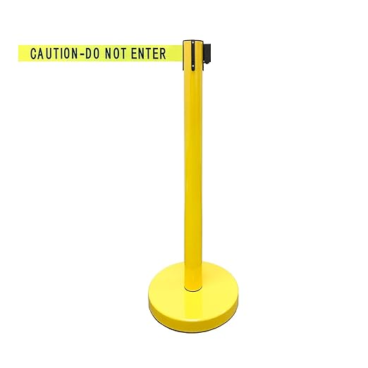 VIP Crowd Control Retractable Belt Stanchion Queue Safety Barrier Set, 36" Ht, 78" Belt (2 YEL Posts Caution Belt)