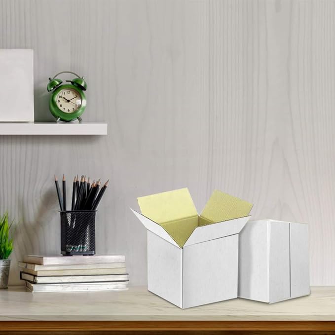 PETAFLOP 5x5x5 Shipping Boxes, Small White Corrugated Cardboard Box for Mailing, 25 Pack