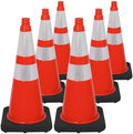 Brimar 28 Inch Traffic Cones, 6 Pack, Orange PVC Safety Cones with Black Base for Construction, Road Parking, MUTCD Approved Traffic Cones with 3M Reflective Bands, Structurally Stable Wearproof
