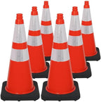 Brimar 28 Inch Traffic Cones, 6 Pack, Orange PVC Safety Cones with Black Base for Construction, Road Parking, MUTCD Approved Traffic Cones with 3M Reflective Bands, Structurally Stable Wearproof