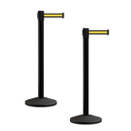Crowd Control Warehouse CCW Series RBB-100 - Set of 2 Stanchion Retractable Belt Barriers - 11 Foot, Black Yellow Horizontal Stripe Belt with Black Post - Easy Assembly