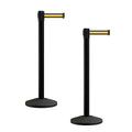 Crowd Control Warehouse CCW Series RBB-100 - Set of 2 Stanchion Retractable Belt Barriers - 7.5 Foot, Black Yellow Horizontal Stripe Belt with Black Post - Easy Assembly