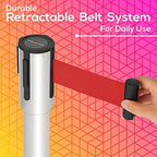 DuraSteel Crowd Control Barriers Stanchions with Retractable Belts & Sign Holder - Metal Stanchion Posts w/ 6.5ft Black Retractable Barrier Belt Ropes - Queue VIP Safety Line Dividers - Set of 6 Poles