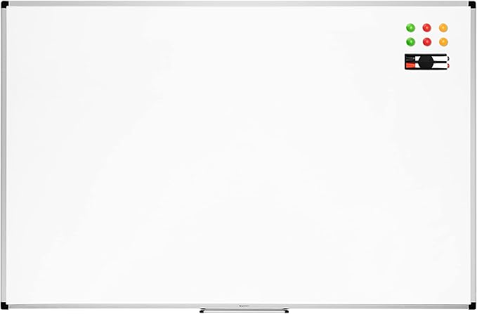 Amazon Basics Large Magnetic Dry Erase Whiteboard with Pen Tray for School, Classroom, Office & Home , 35.4" x 23.6", Aluminum frame