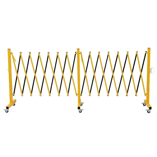 GYMTIME Metal Expandable Barricade, Safety Barrier with Casters, Retractable Traffic Fence, Mobile Temporary Folding Security Gate for Outdoor, Shopping Mall, 23 Feet, Yellow and Black