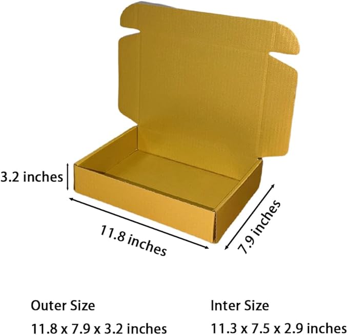 10 Pcs 11.8 x 7.9 x 3.2 inches Corrugated Cardboard Gift Boxes Recyclable Shipping Boxes for Mailing & Holidays, Wedding, Birthday, Gifts Packaging (Gold, 11.8 x 7.9 x 3.2")