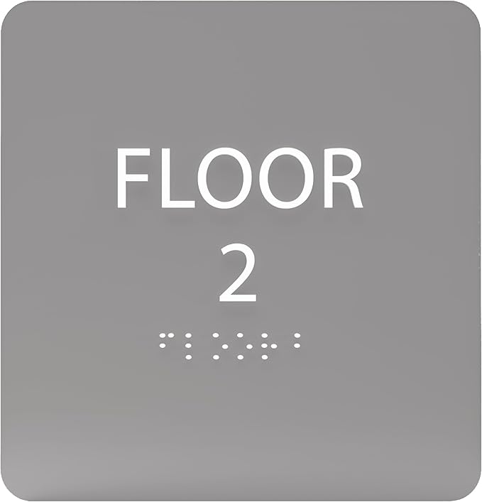 6" X6" Floor 2 Sign - ADA Compliant Tactile Graphics Grade 2 Braille Text Acrylic Wall Signs - Directional Assistance, Floor Number Safety Sign for Office, school Hospital, Apartment