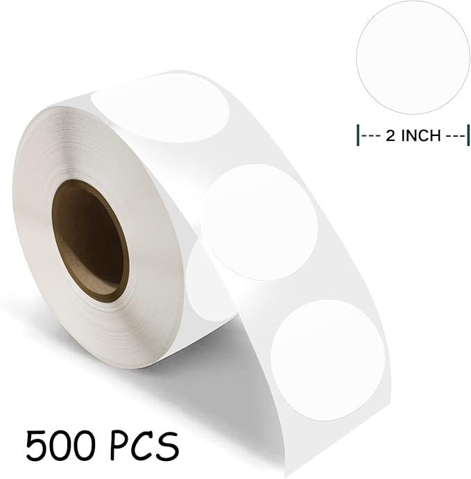 500 PCS Dot Sticker Tape 2" Inch Round Color Coding Labels Removable Writable Circle Floor Decal for Marking Organizing Social Distancing White