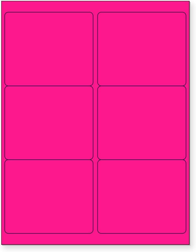 8-1/2 x 11 Neon Color High Light Fluorescent Labels for Laser & Inkjet Printer (Pink Fluorescent, 4" x 3-1/3" - 6 Per Page | 600 Labels)