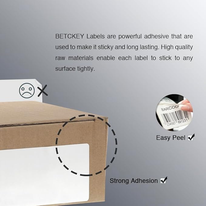 BETCKEY - 4" x 3" (102 mm x 76 mm) Shipping & Multipurpose Labels Compatible with Zebra & Rollo Label Printer,Premium Adhesive & Perforated [10 Rolls, 5000 Labels]