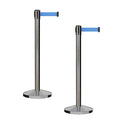 CCW Series RBB-100 - Set of 2 Stanchion Retractable Belt Barriers (11 Foot Belt, Light Blue Belt with Satin Stainless Steel Post)