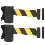 A-KARCK Wall Mount Retractable Belt 16 Foot 2 Packs, Crowd Control Wall Barrier with Steel Case Black and Yellow Belt Works in Any Weather Conditions