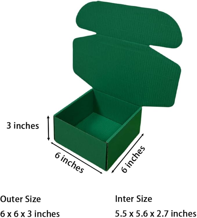 15 Pcs 6 x 6 x 3 inches Corrugated Cardboard Gift Boxes Recyclable Shipping Boxes for Mailing & Holidays, Wedding, Birthday, Gifts Packaging (Hunter Green, 6 x 6 x 3")