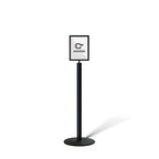 Floor Standing Sign Frame with Steel Low Profile Base, 8.5 inches by 11 inches Vertical Sign Frame, Black Post