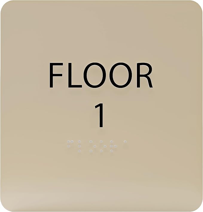 Khaki w/Black ADA Floor 1 Sign with Braille – Made from Durable Acrylic and Ready to Mount