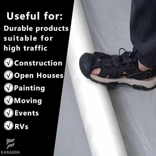 24” x 250 ft Carpet Protection Film – Heavy-Duty Clear Self-Adhesive Floor Protector for Moving, Painting & Construction