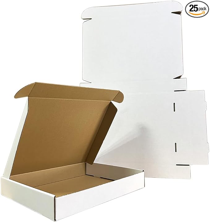 13x11x2'' Shipping Boxes 25 Pack, White Corrugated Cardboard Mailers for Mailing Packaging Small Business (W13112-25)