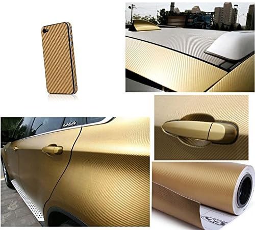 F & B LED LIGHTS Golden 3D Carbon Fiber Film Twill Weave Vinyl Sheet Roll Wrap (24" X 60", Golden)