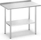 Stainless Steel Prep Table for Work, 24 * 36 Inch, High Load Bearing with Rounded-Corner Backsplash and Undershelf for Outdoor, Restaurants, Workshops, Kitchens, Garages and Gardens