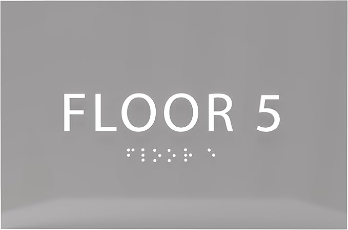 6" X4" Floor 5 Sign - ADA Compliant Tactile Graphics Grade 2 Braille Text | Wall Mount Plastic Directional Assistance, Floor Number Sign for Office, Schools, Hospitals, Apartments