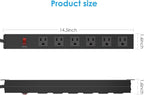 Metal Wall Mount Power Strip, Mountable Power Outlet with 6 AC Outlets, Aluminum Alloy Mount Power Socket with Switch, 15 FT SJT 3/C 14AWG Power Cord, 15A 125V 1875W (6AC) Black