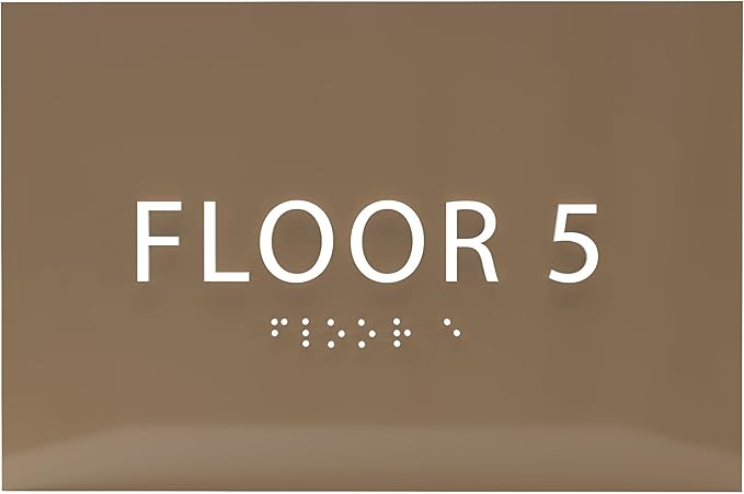 6" X4" Floor 5 Sign - ADA Compliant Tactile Graphics Grade 2 Braille Text | Wall Mount Plastic Directional Assistance, Floor Number Sign for Office, Schools, Hospitals, Apartments