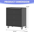 Metal Garage Storage Cabinet with Wheels, Lockable Rolling Tool Cabinet with 3 Drawers, Heavy Duty Mobile Steel Cabinet for Garage Warehouse Workshop