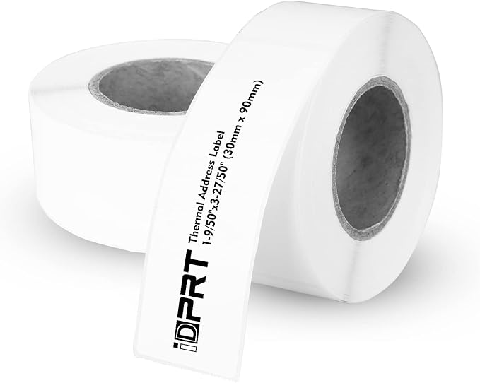 iDPRT Thermal Mailing Address Labels - 1.18"x3.54" (30mm90mm), 2 Rolls of 300pcs, Barcode Compatible With iDPRT, Rollo, DYMO, Zebra, Direct Thermal Sticker for QR Code, FBA
